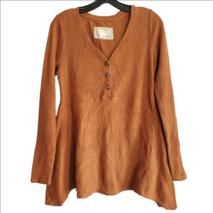 Anthropologie Maeve Waffleknit Rust V-Neck Henley Tunic Size Small Thermal